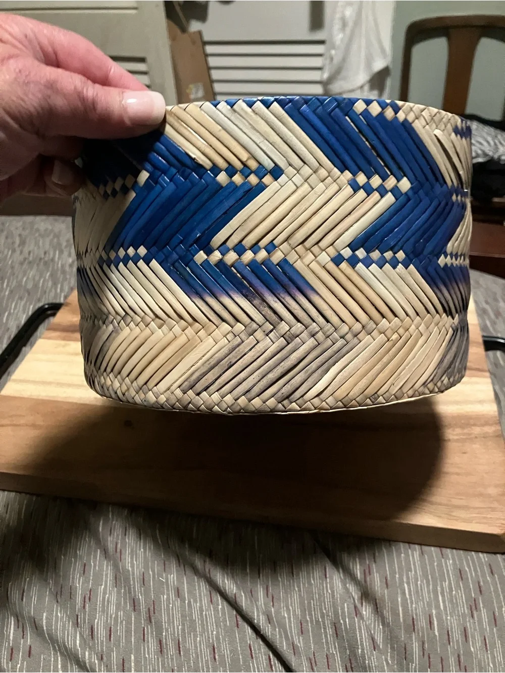 NWT Anthropologie Handwoven Round Basket in Natural and Dark Accents